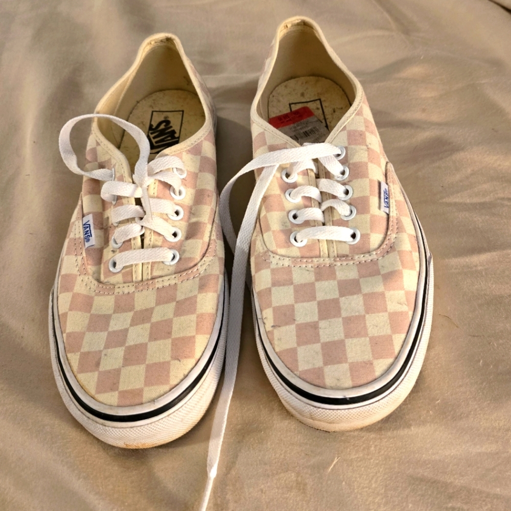 Pink and white checked Vans Size 10